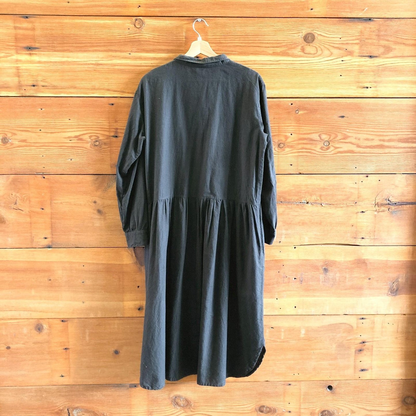 OS - Ichi Black 100% Cotton Long Sleeve Loose Fit Midi Shirt Dress 0804MS
