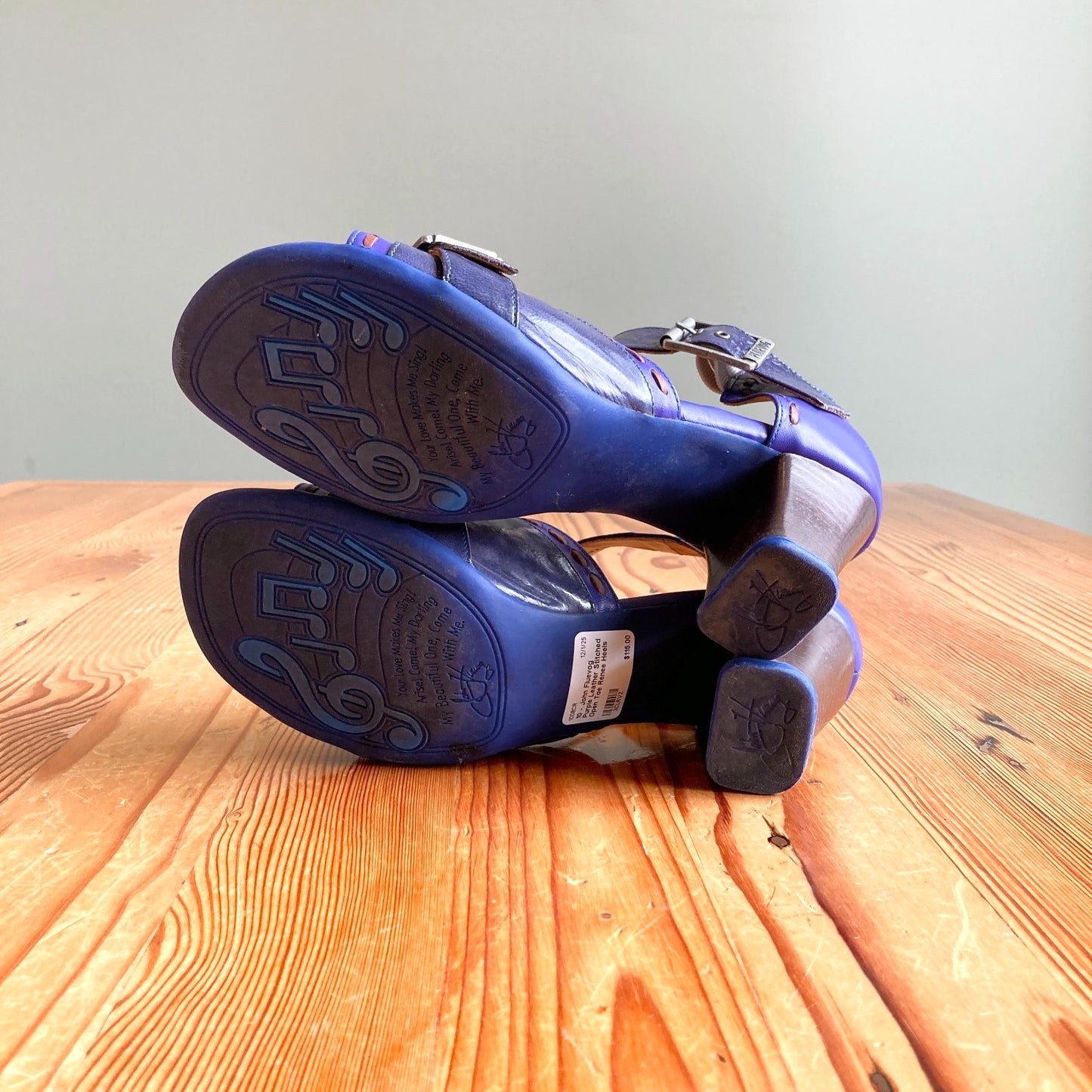 10 - John Fluevog Purple Leather Stitched Open Toe Renee Heels Shoes 1008CR