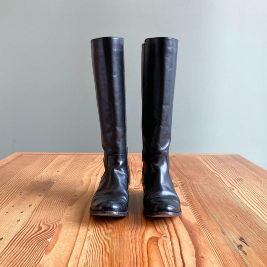 7 - Frye Black Melissa Stud Back Zip Leather Knee High Riding Boots 1119CB