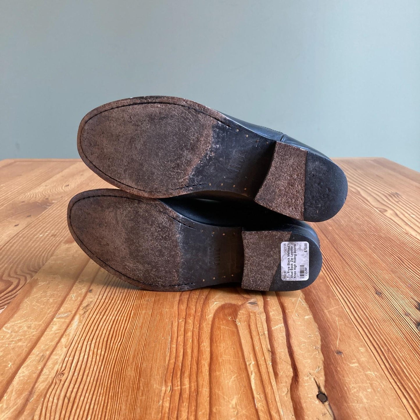 7 - Frye Black Melissa Stud Back Zip Leather Knee High Riding Boots 1119CB