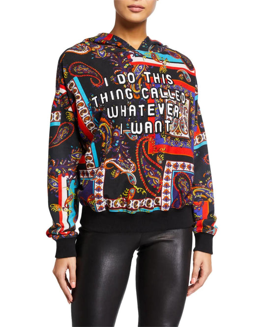 L - Alice + Olivia Royalty Paisley I Do Whatever I Want Hoodie Sweatshirt 0503MC
