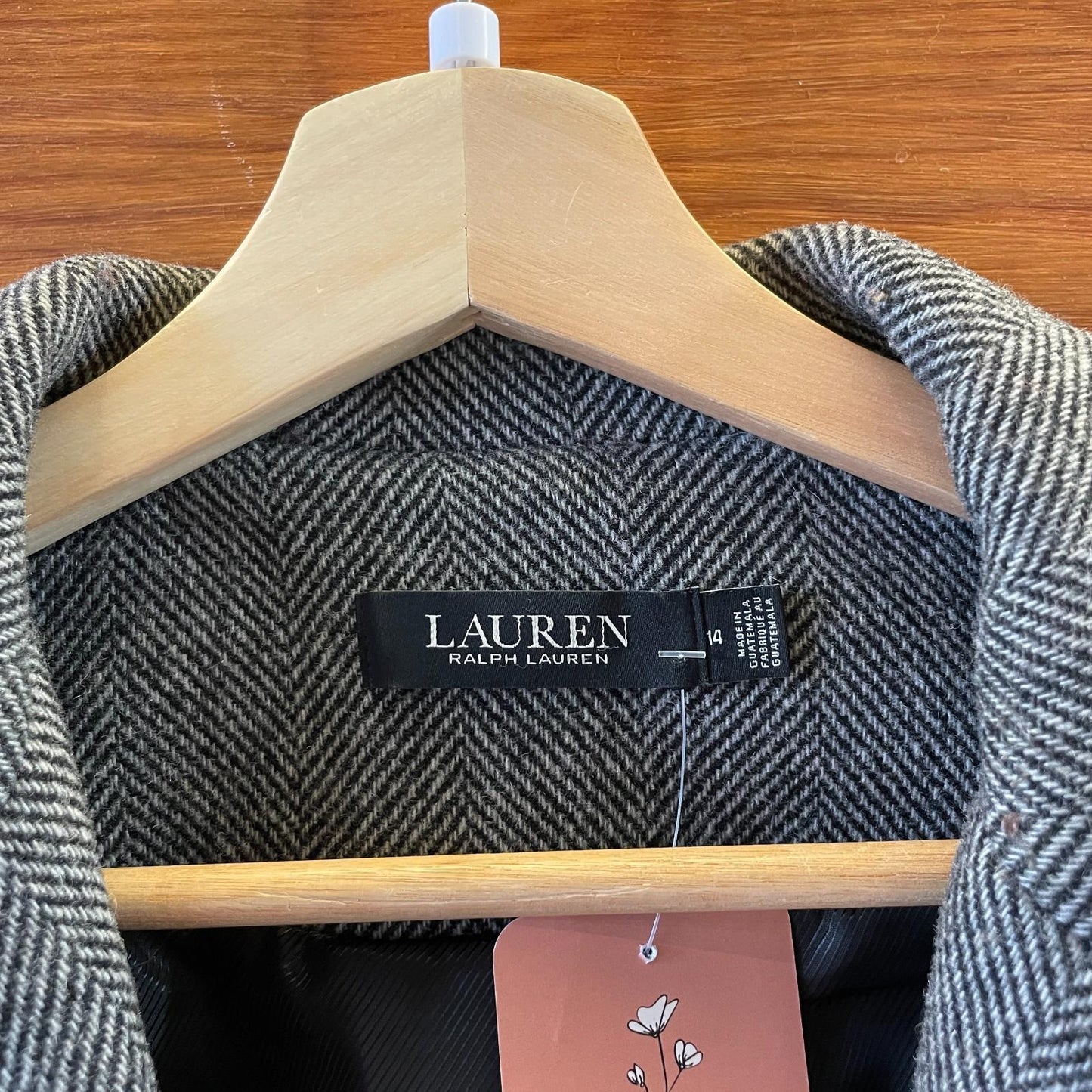 14 - Lauren Ralph Lauren Herringbone Gray Wool Button Up Long Top Coat 0530JF