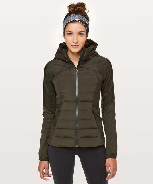 L - Lululemon Dark Olive Green Down For It All Hooded Insulated Jacket 1215KM