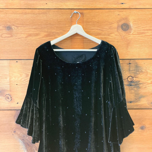 L - Love Johnny Was Black Velvet Liona Silk Blend 3/4 Sleeve Shift Dress 1102LL