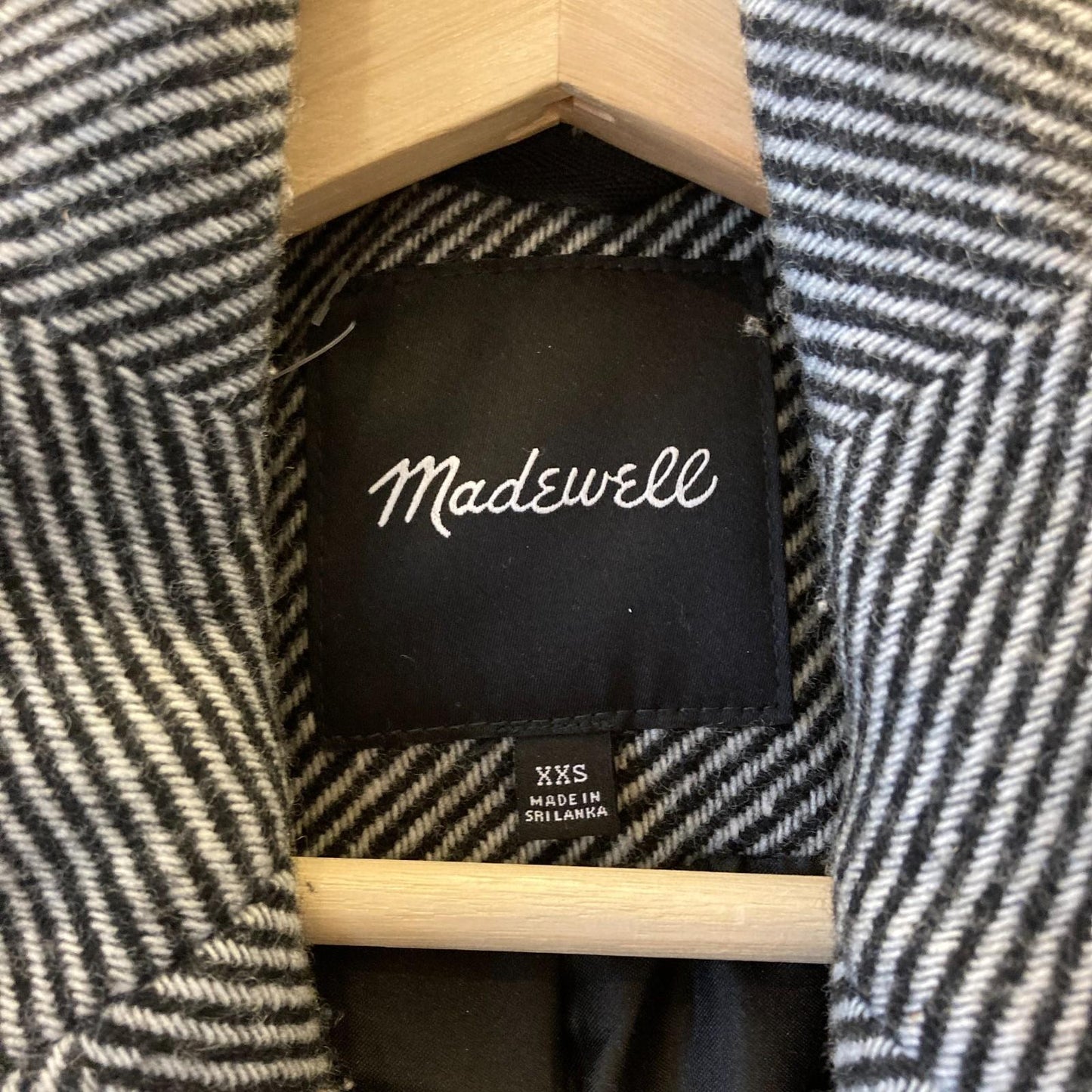 XXS - Madewell Black White Herringbone Averdon Wool Insuluxe Fabric Coat 0106KL