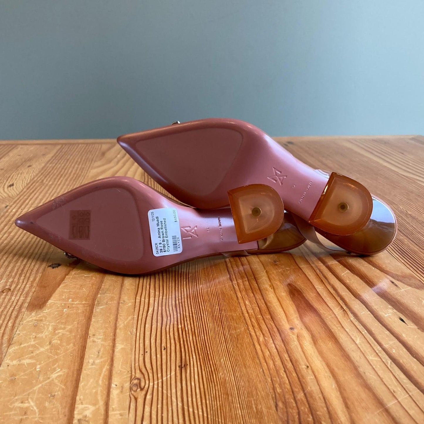 39 / 9 - Amina Muadi $1190 Brown Rose Crystal Embellished Heels Shoes NEW 0426CR