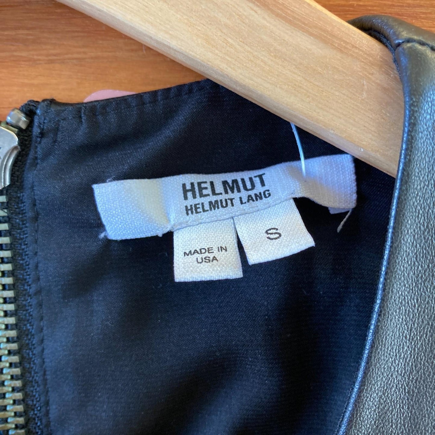 S - Helmut Lang Black Long Sleeve Back Zip Leather Contrast Dress 0816TB