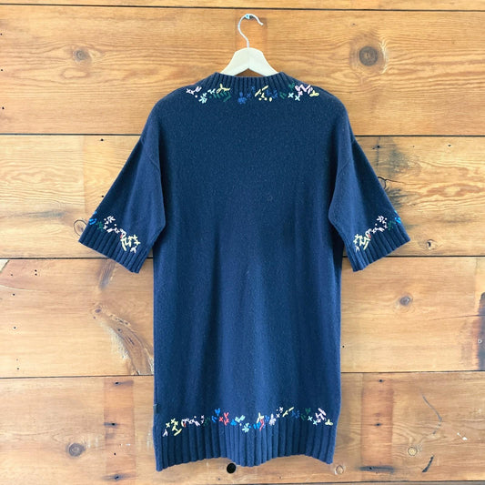 S - Love Moschino Navy Blue Wool Blend Embroidered V Neck Sweater Dress 0504AK