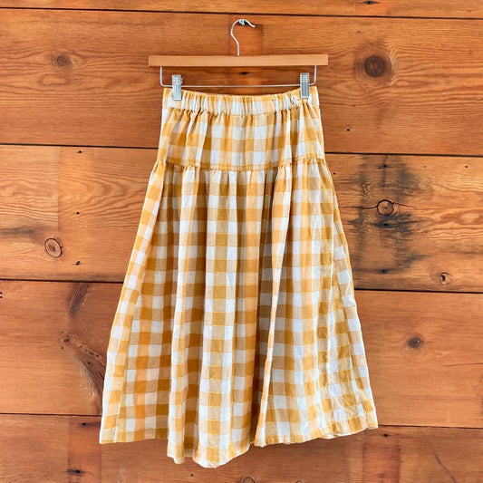 XS - Ace & Jig Yellow Gingham Plaid Midi Length Skirt w/ Pockets 1021KD