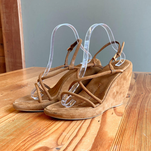 39 / 9 - Prada Tan Suede Leather Vintage Y2K Chunky Sandals Shoes 1021KD