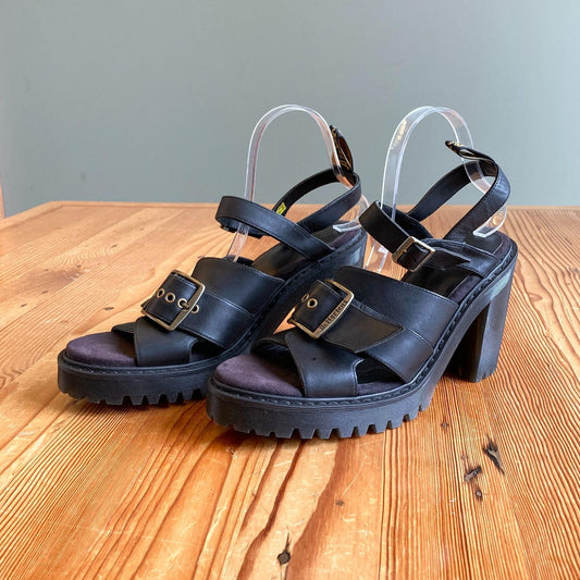 11 - Dr. Martens Black Leather Platform Heeled Granik Sandals Shoes NEW 1021KD