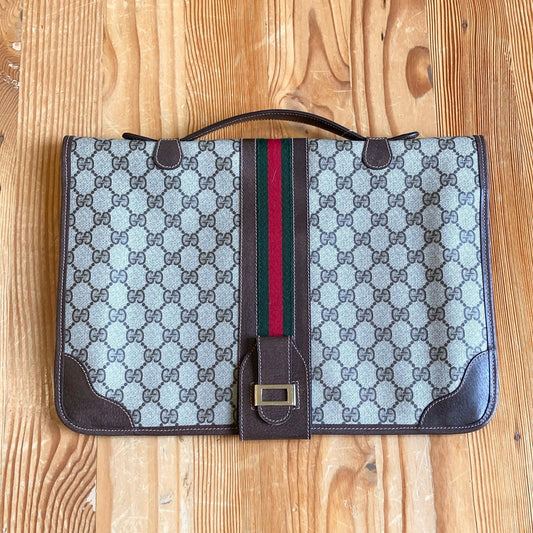 Vintage Gucci GG Monogram Supreme Sherry Web Ophidia Portfolio Laptop Bag 1227EL