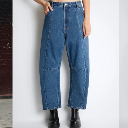 BB / Medium Short - Roucha Medium Wash Daphnis Barrel Baggy Leg Jeans 0326EN