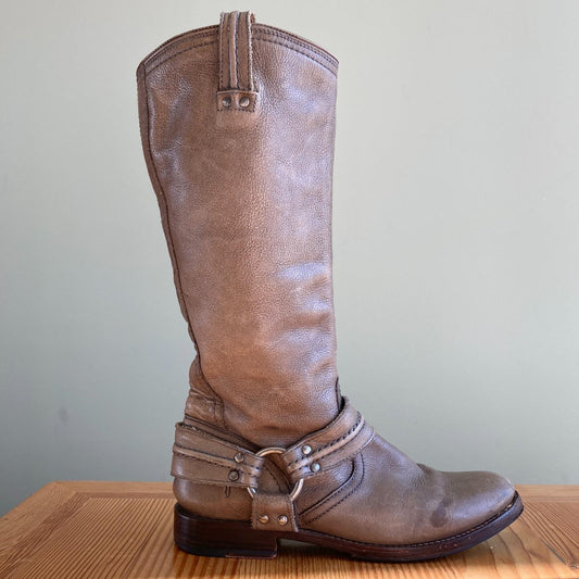 8 - Frye Gray Maxine Trapunto Tall Leather Womens Harness Boots 0107KA