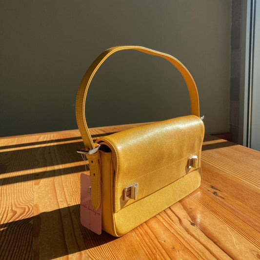 Prada Mimosa Yellow Cleo Double Lock Saffiano Leather Shoulder Bag Purse 0322AS