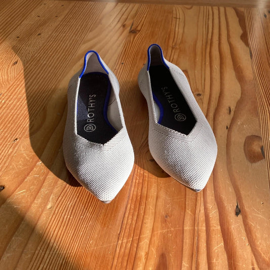 7.5 - Rothy's Light Gray Pointed Toe Flats Slip On Knit Comfort Shoes 0609CM
