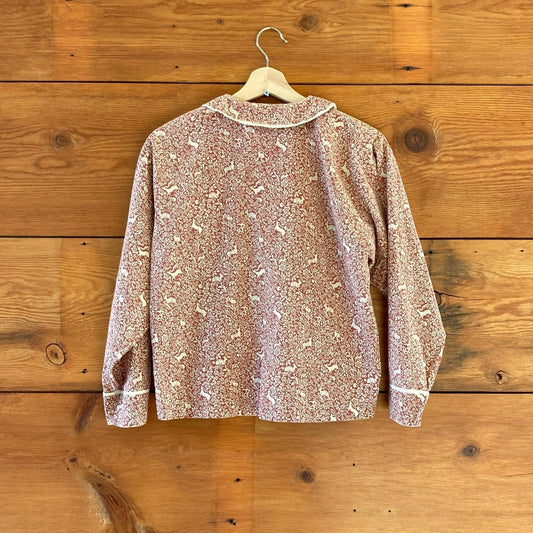 S - Doen Brown Woodland Print Long Sleeve Lounge Pajama Top & Pants Set 0723ML