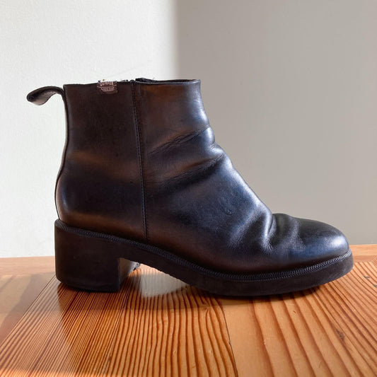 39 / 8.5 - Camper Black Leather Chunky Block Heel Womens Wonder Boots 0603AG