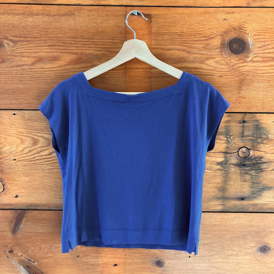 XXS - Eileen Fisher Blue NEW $88 Short Sleeve Crop Top 0207RH