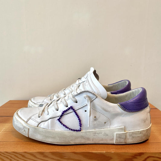 38 / 8 - Philippe Model White Purple Prsx Broderie Sneakers Shoes 0417DL