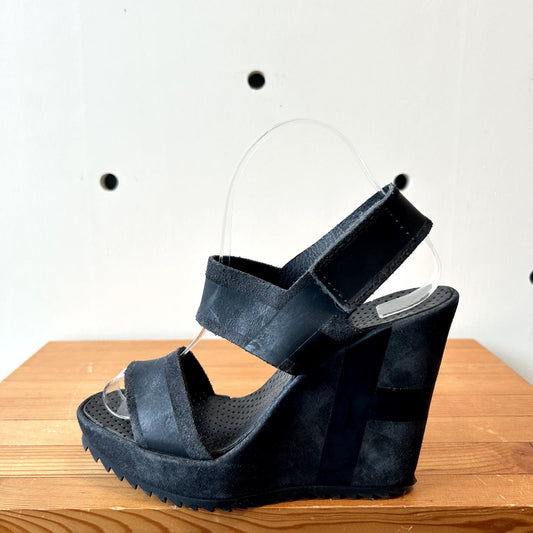7 - Pedro Garcia Dark Gray Leather Wedge Strappy Platform Sandals Shoes 1202NB