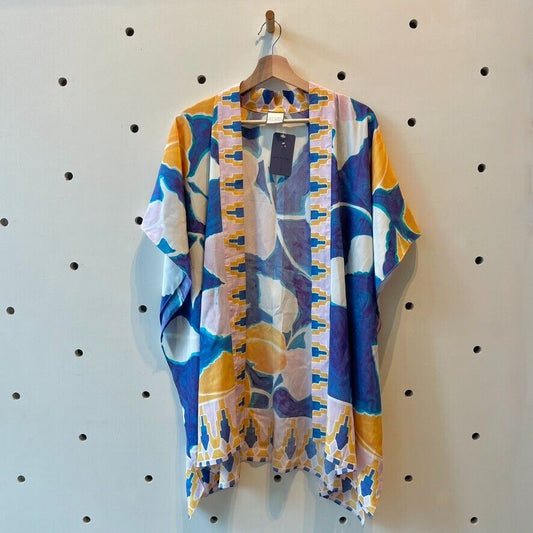 O/S - Sisters Gulassa Anthropologie Multi Color Silk Robe Kimono CoverUp 1226JV