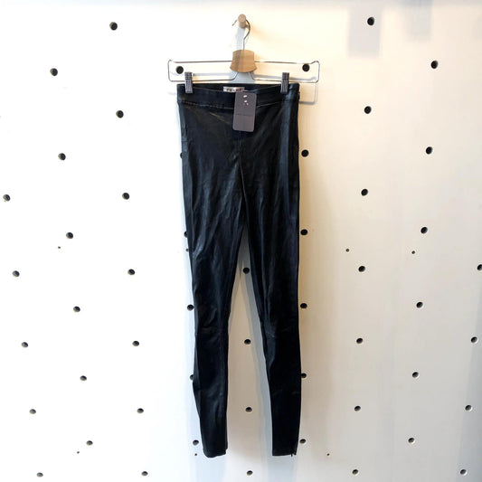 XS - FRAME Black Leather Skinny Stretch Pants Elastic Waist Leggings 0817SW