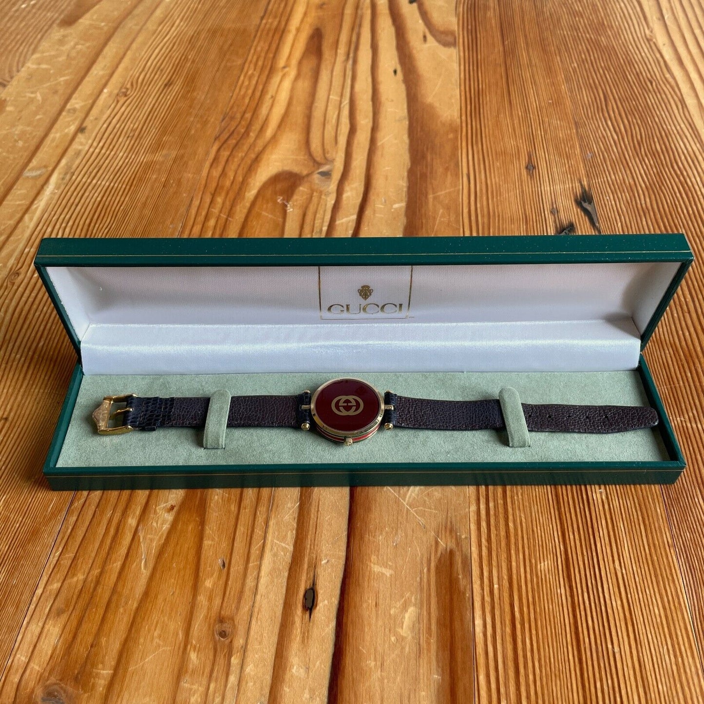 Gucci 18K Gold Plate Vintage Stack Watch Quartz Watch w/ Case & Box 0124KG