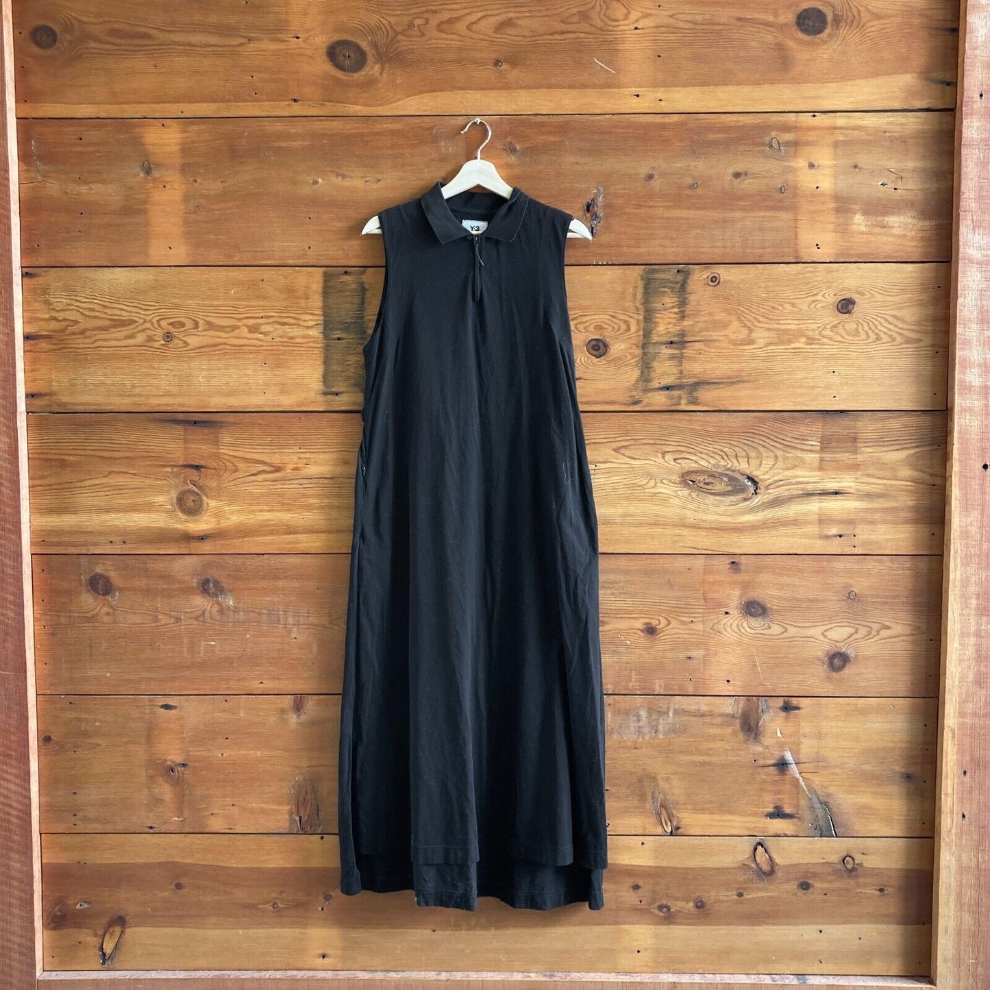 S - Y-3 Yohji Yamamoto Black Sleeveless Zip Neck Maxi Dress 0313AH