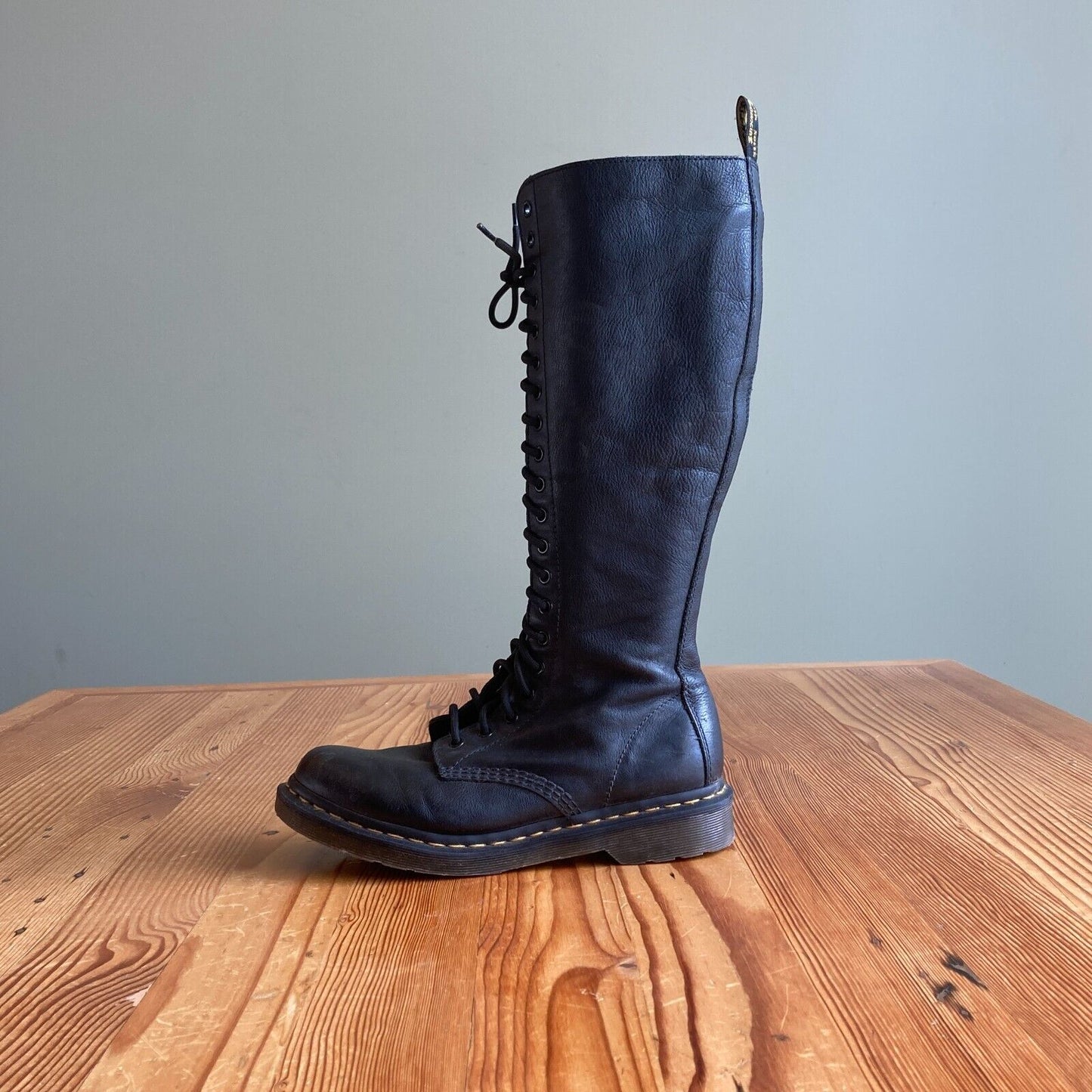 9 - Dr Martens Black Leather Knee High Lace Up Combat Side Zip Boots 0806TK