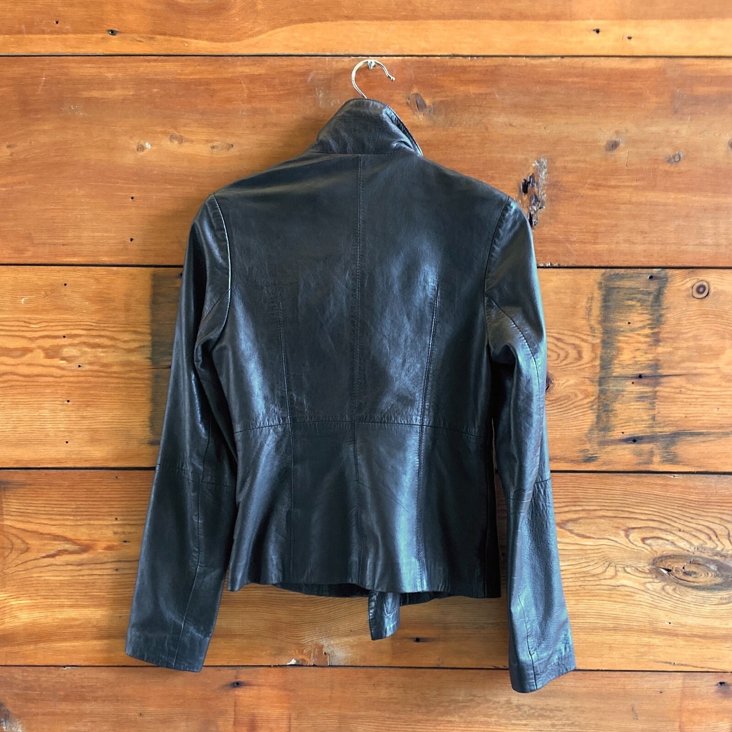 S - Goosecraft Black Buttery Leather Moto Biker Asymmetrical Zip Jacket 0329DM