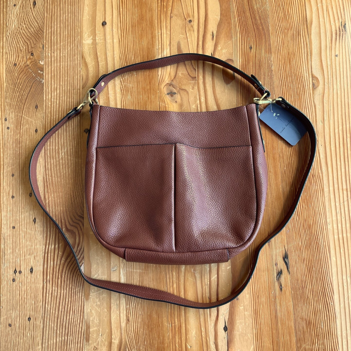 Annabel Ingall Cognac Brown Pebbled Leather Crossbody Shoulder Purse Bag 0323AB
