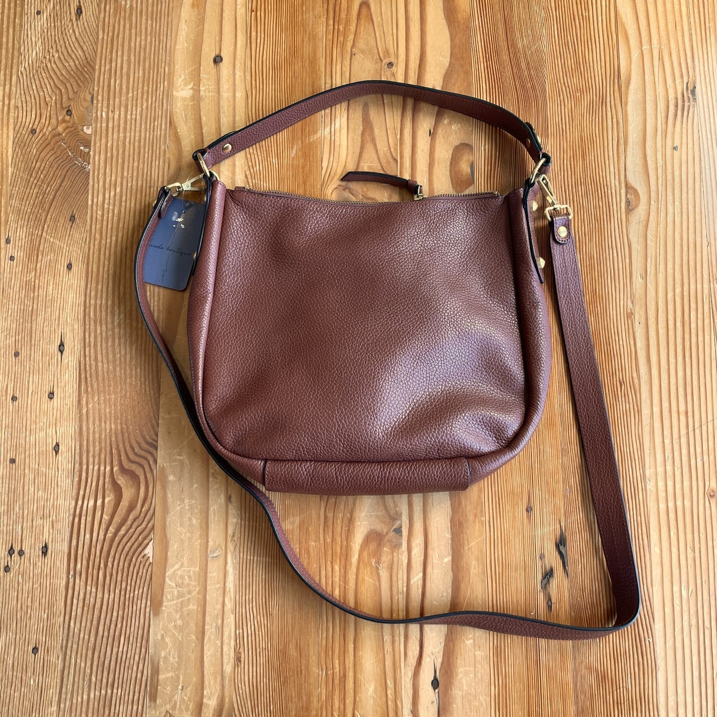 Annabel Ingall Cognac Brown Pebbled Leather Crossbody Shoulder Purse Bag 0323AB