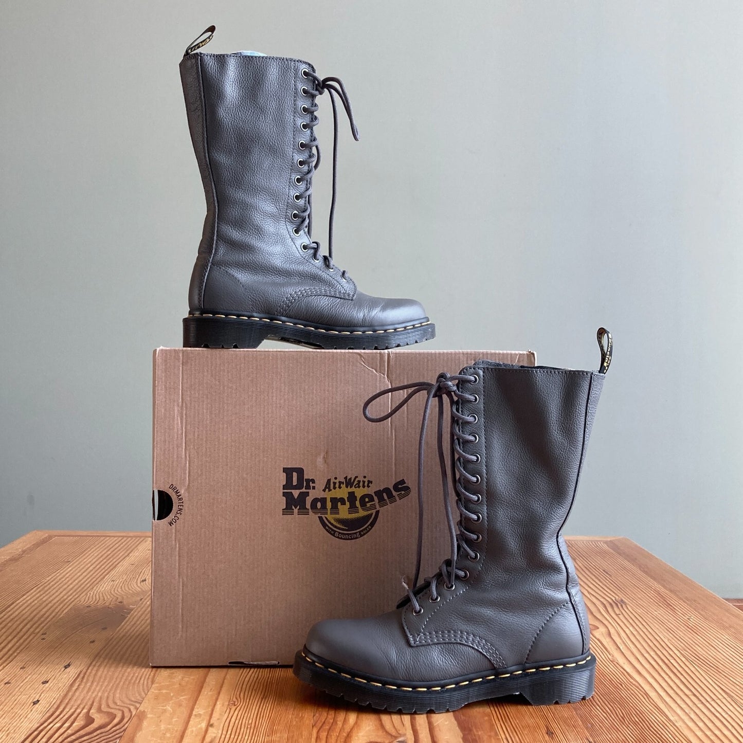 8 - Dr Martens $200 Grey Virginia Lace Up 1B99 Mid Calf Boots NEW w/ Box 0425SV