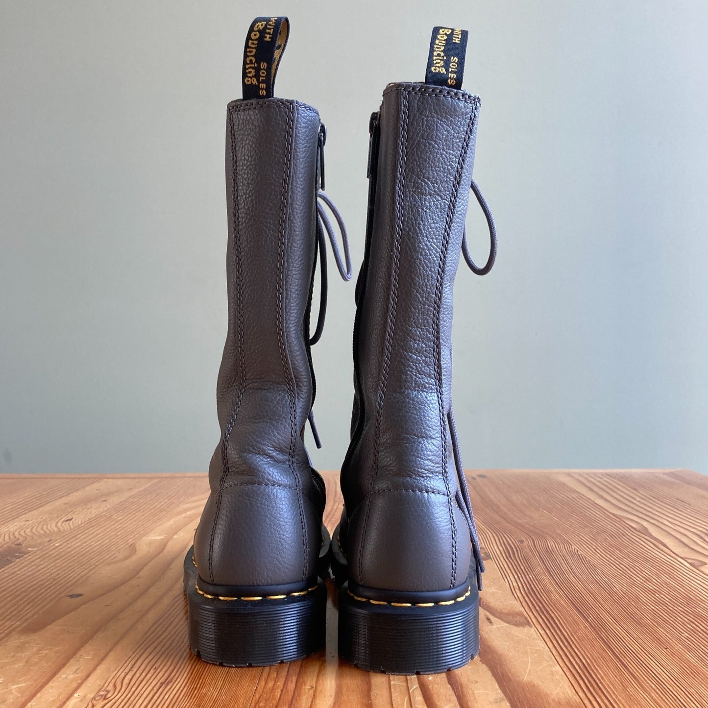 8 - Dr Martens $200 Grey Virginia Lace Up 1B99 Mid Calf Boots NEW w/ Box 0425SV