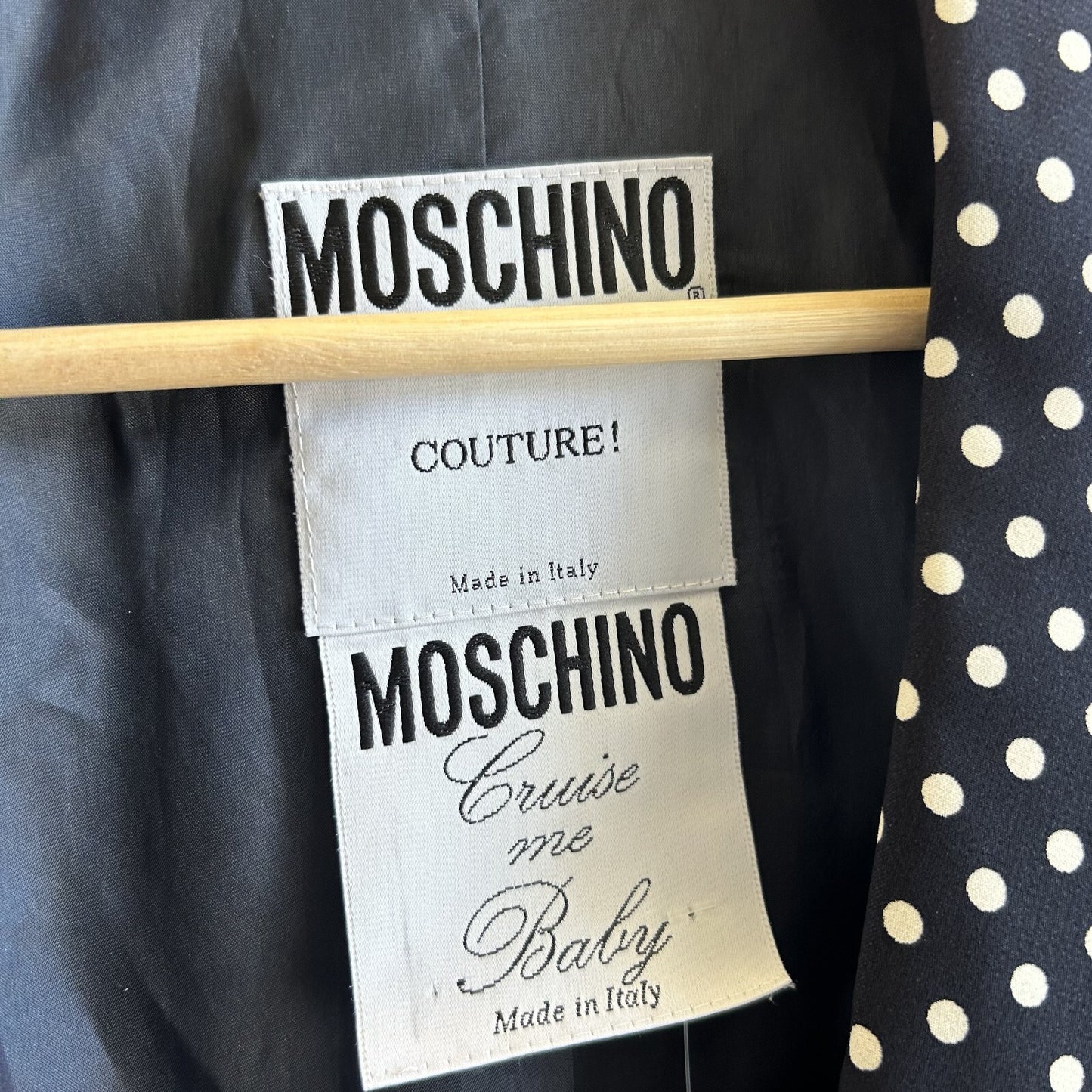 8 - Moschino Couture Navy & White Polka Dot Vintage Fitted Blazer Jacket 0327JM