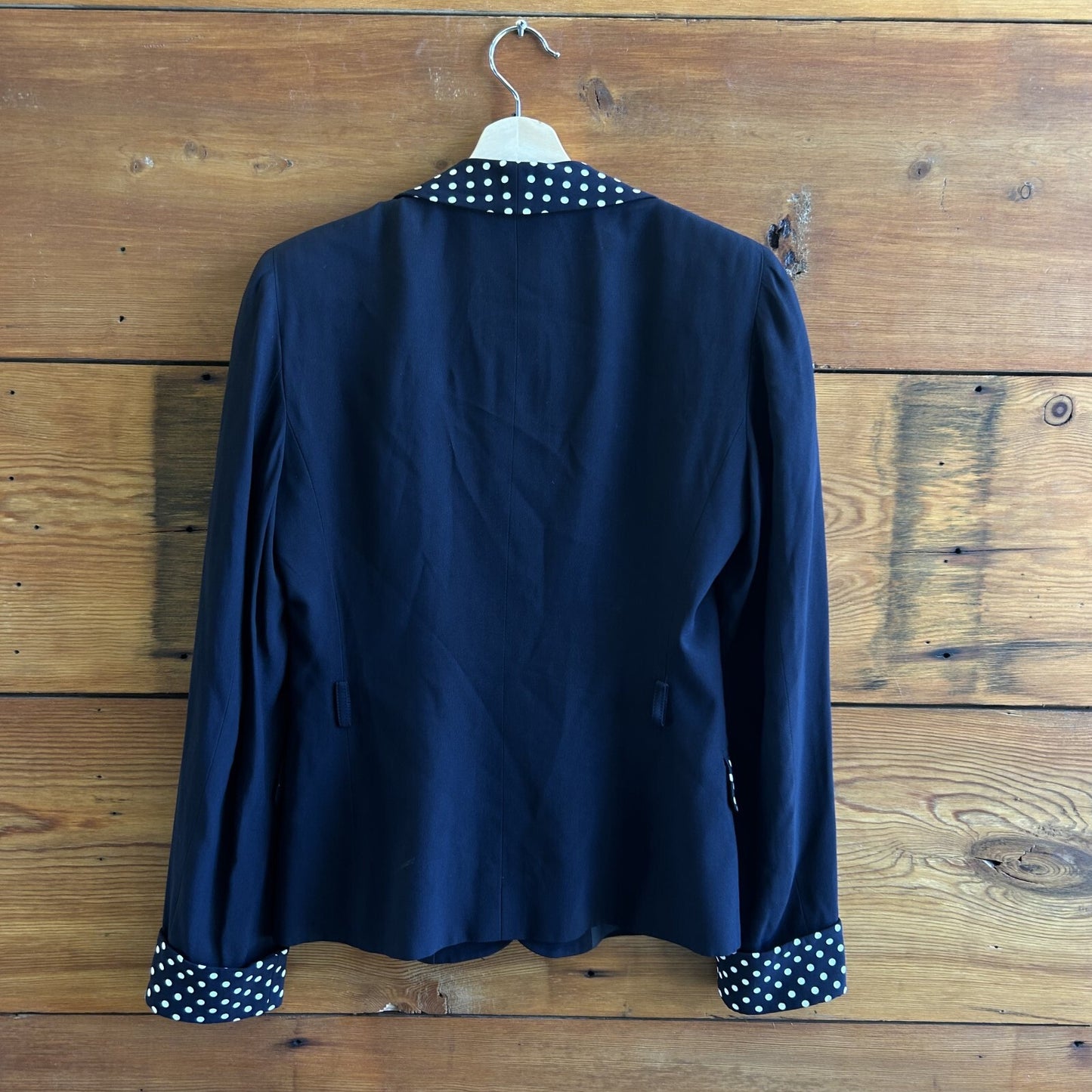 8 - Moschino Couture Navy & White Polka Dot Vintage Fitted Blazer Jacket 0327JM