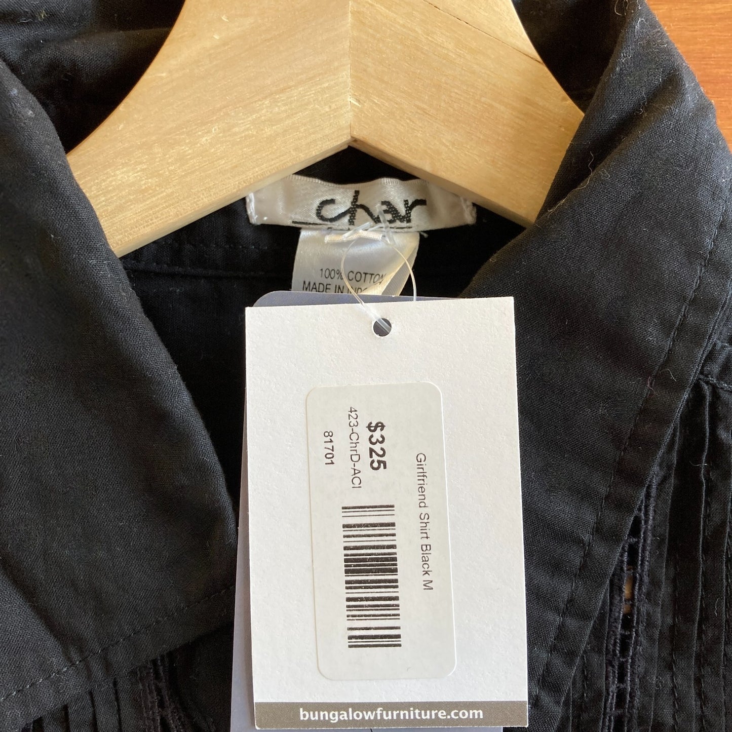 M - Char Designs Black NEW $325 Long Sleeve Cotton Girlfriend Shirt 4427SC