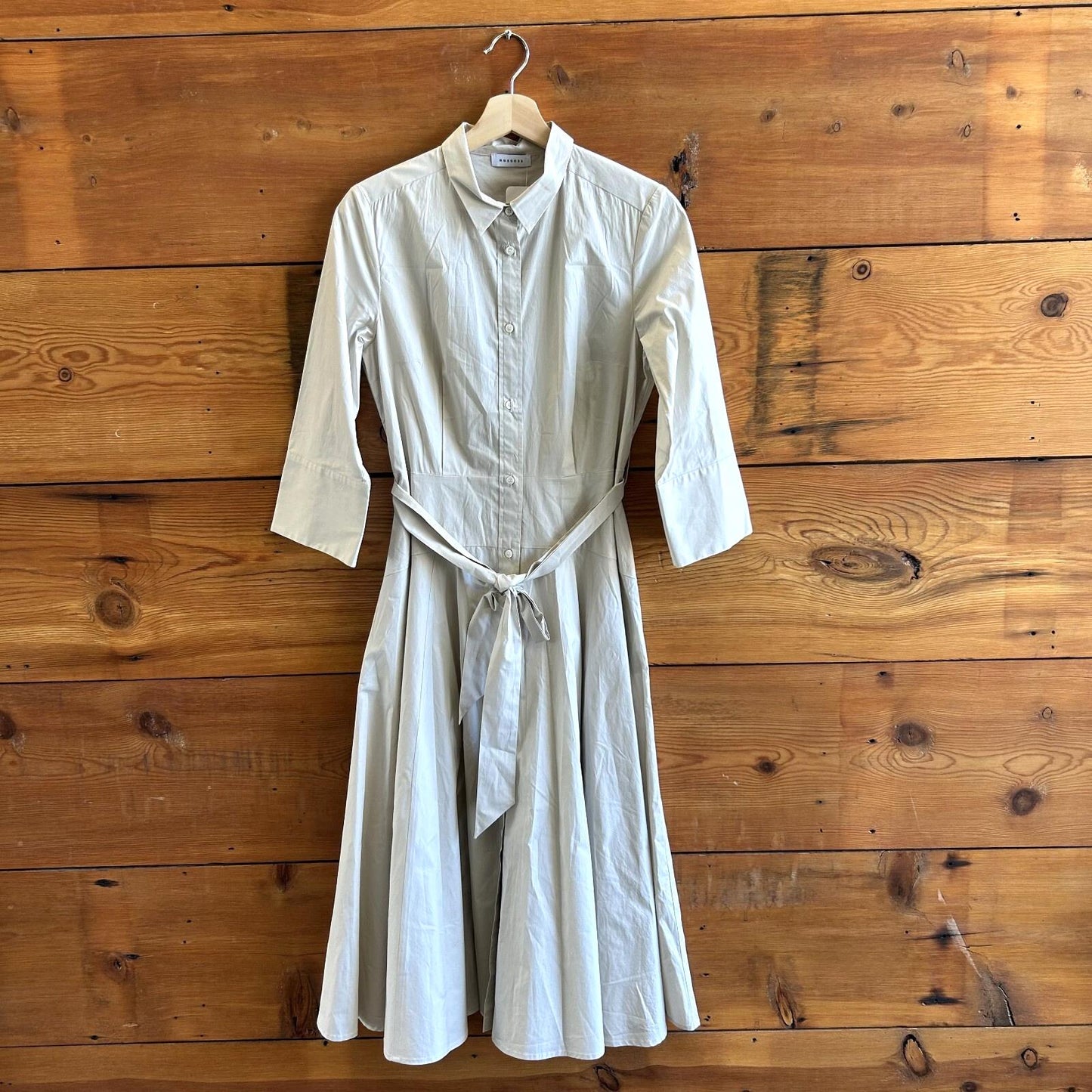 L / 44 - Rosso35 Khaki $525 3/4 Sleeve Button Front Cotton Shirt Dress 4427SC