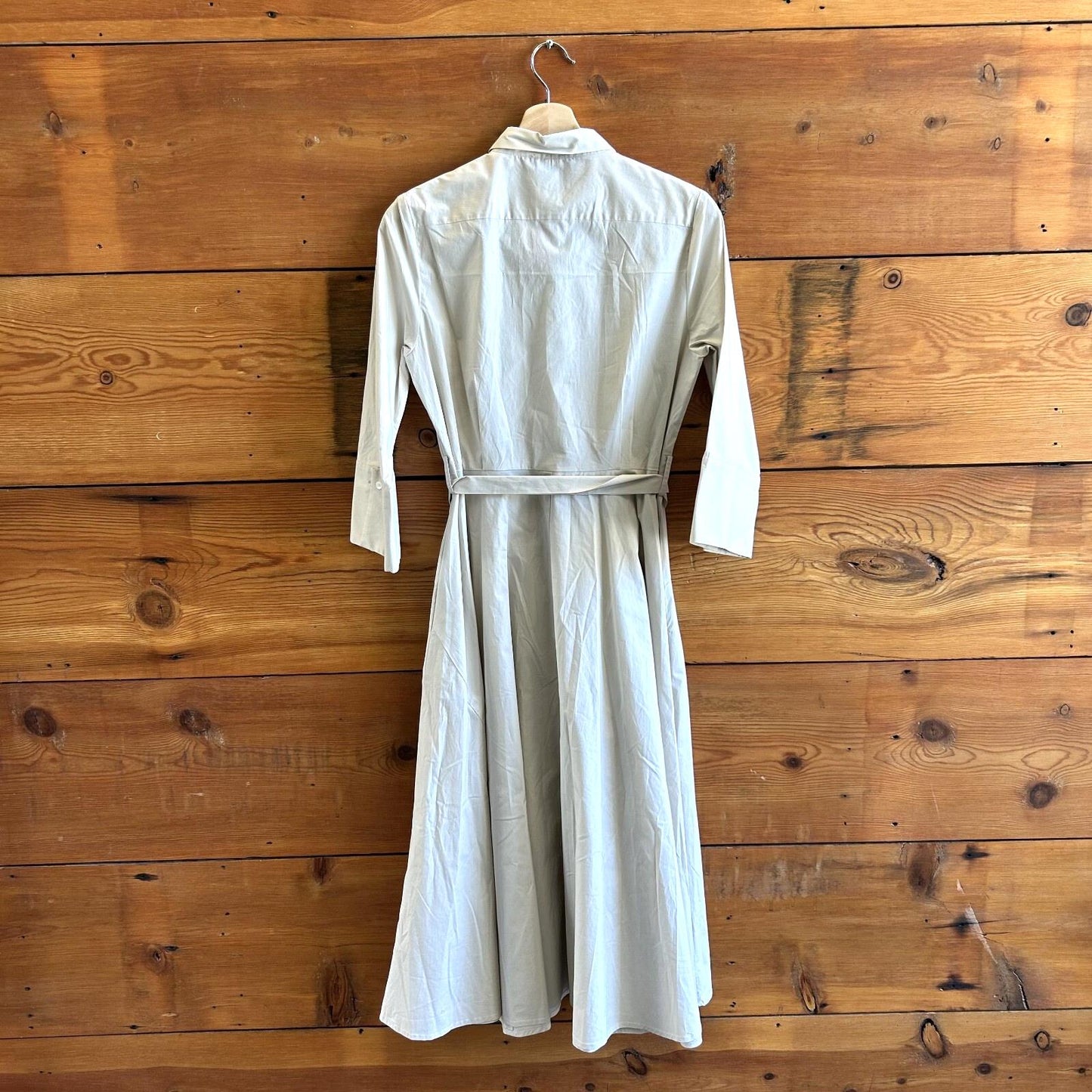 L / 44 - Rosso35 Khaki $525 3/4 Sleeve Button Front Cotton Shirt Dress 4427SC