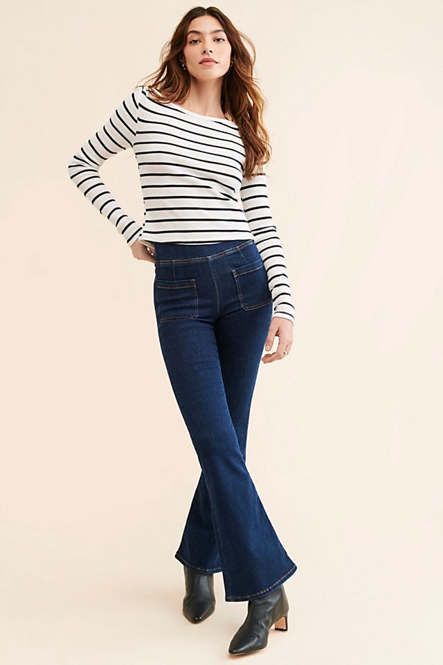 1 / S - FRAME Dark Wash Stretch Fit Bardot Jetset Pull On Flare Leg Jeans 4427SC