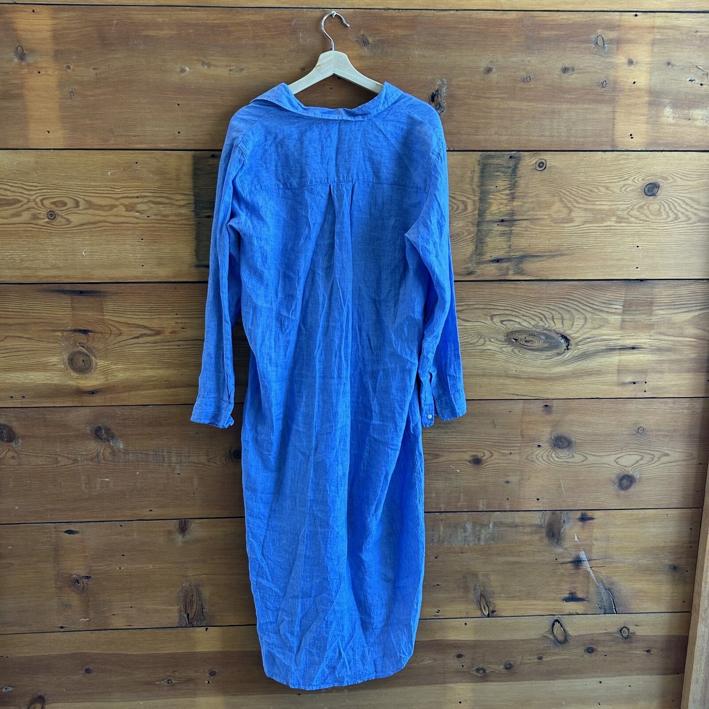M - Frank & Eileen NEW $308 Blue Linen Rory Long Sleeve Maxi Shirt Dress 4427SC