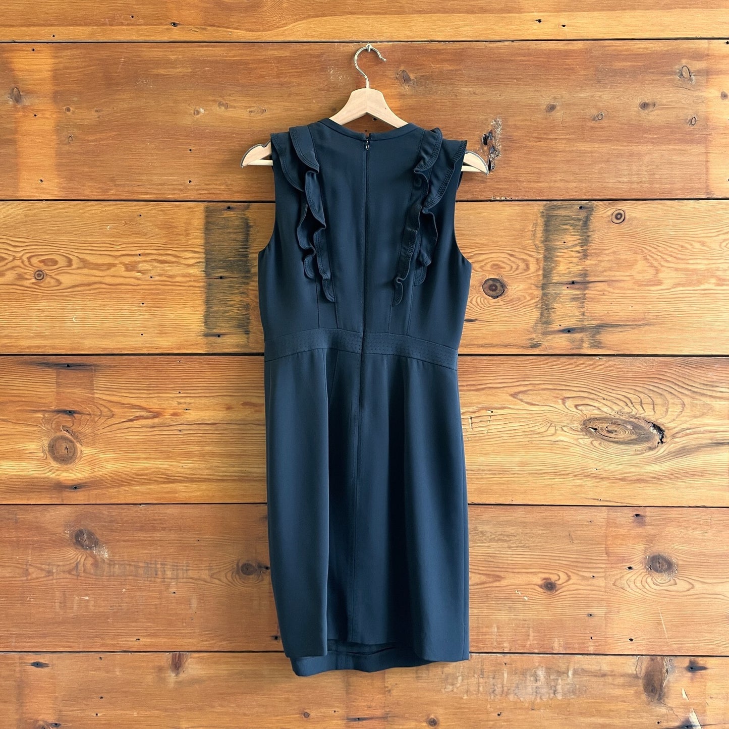 6 - Tory Burch Black Sleeveless Ruffle Trim V Neck 100% Silk Dress 0325MR
