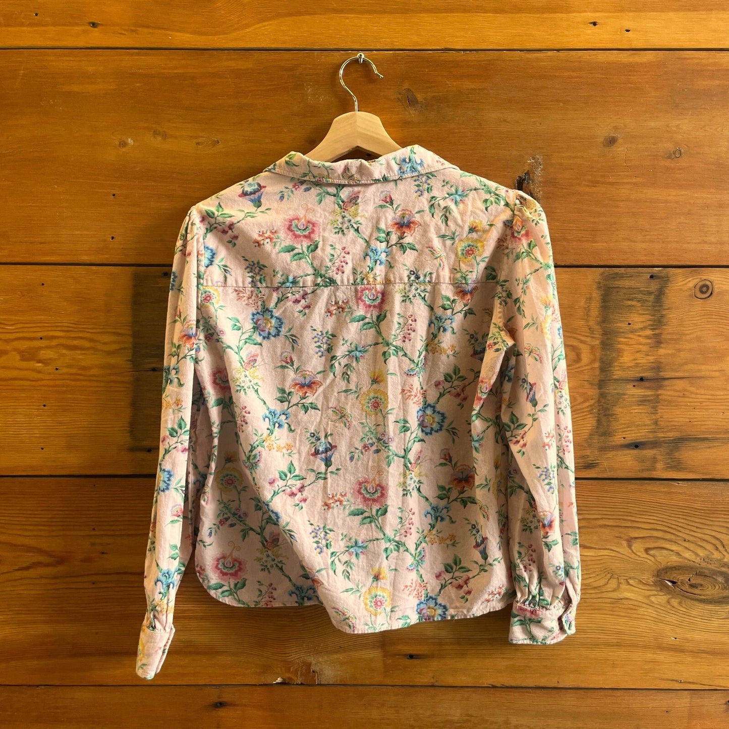 M - Samantha Pleet Light Pink Floral Print Long Sleeve Button Up Shirt 0611AJ