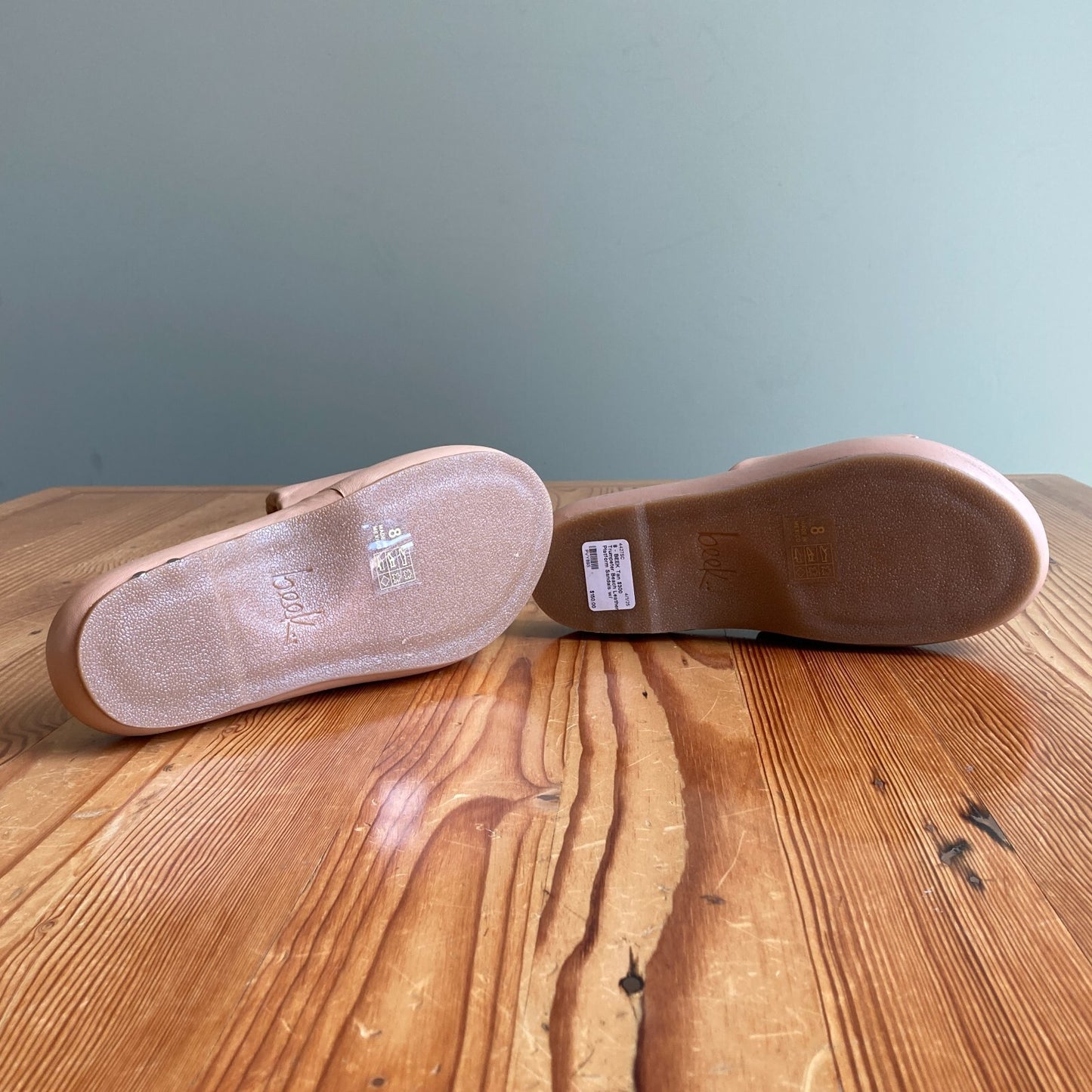 8 - BEEK Tan $300 Trumpeter Beach Leather Platform Sandals w/ Box 4427SC125.00