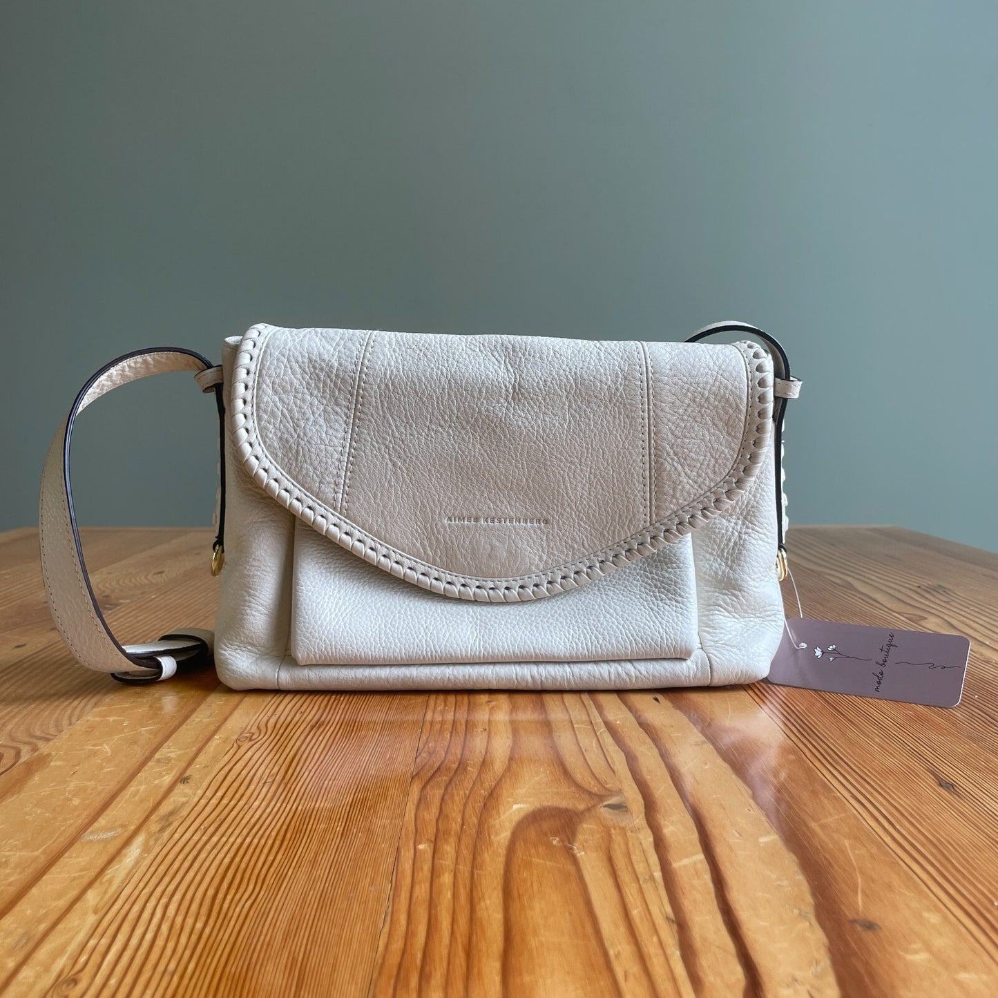 Aimee Kestenberg White Leather Whipstitch Crossbody Purse Bag 0217RC