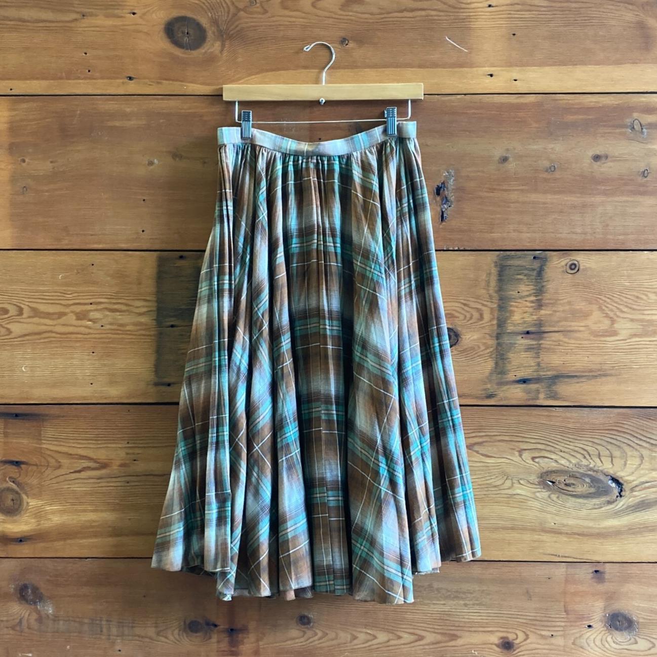 M / L - Koos Van den Akker Vintage Brown Plaid Full Cotton Midi Skirt 0505DM