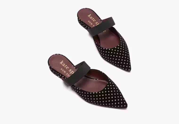 7 - Kate Spade Black Suede Metallic Dot Patterned Pointed Toe Flats Shoes 1109SS