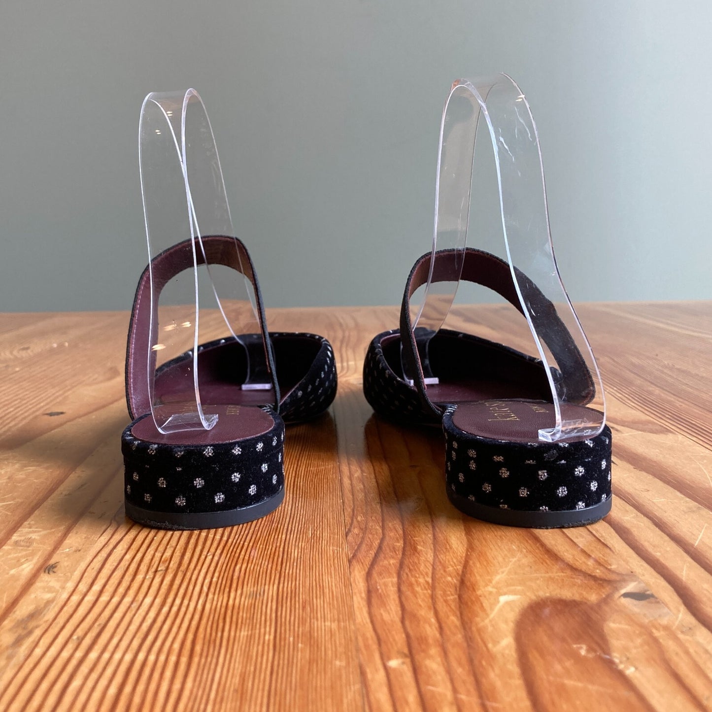 7 - Kate Spade Black Suede Metallic Dot Patterned Pointed Toe Flats Shoes 1109SS