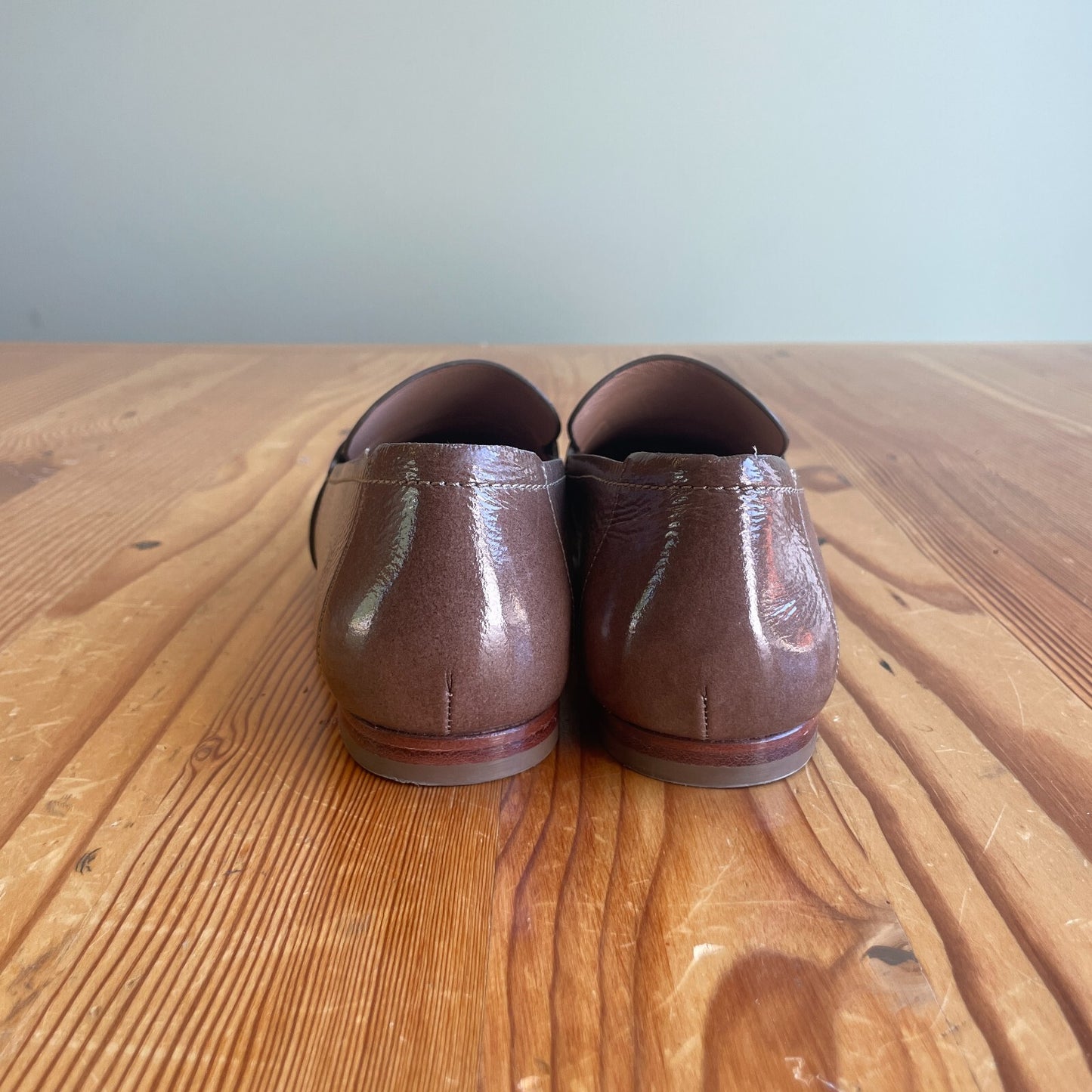 38.5 / 8.5 - Mansur Gavriel Brown Patent Leather Square Toe Loafers Shoes 0516WC